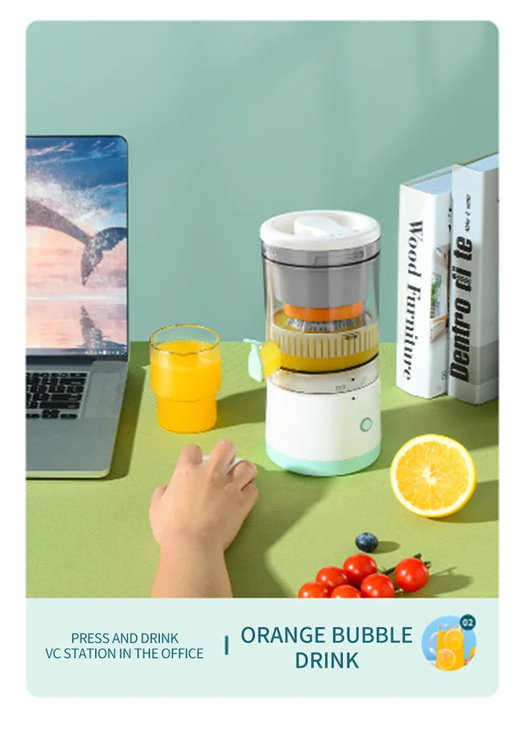 Espremedor elétrico portátil frutas cítricas com carregamento USB.