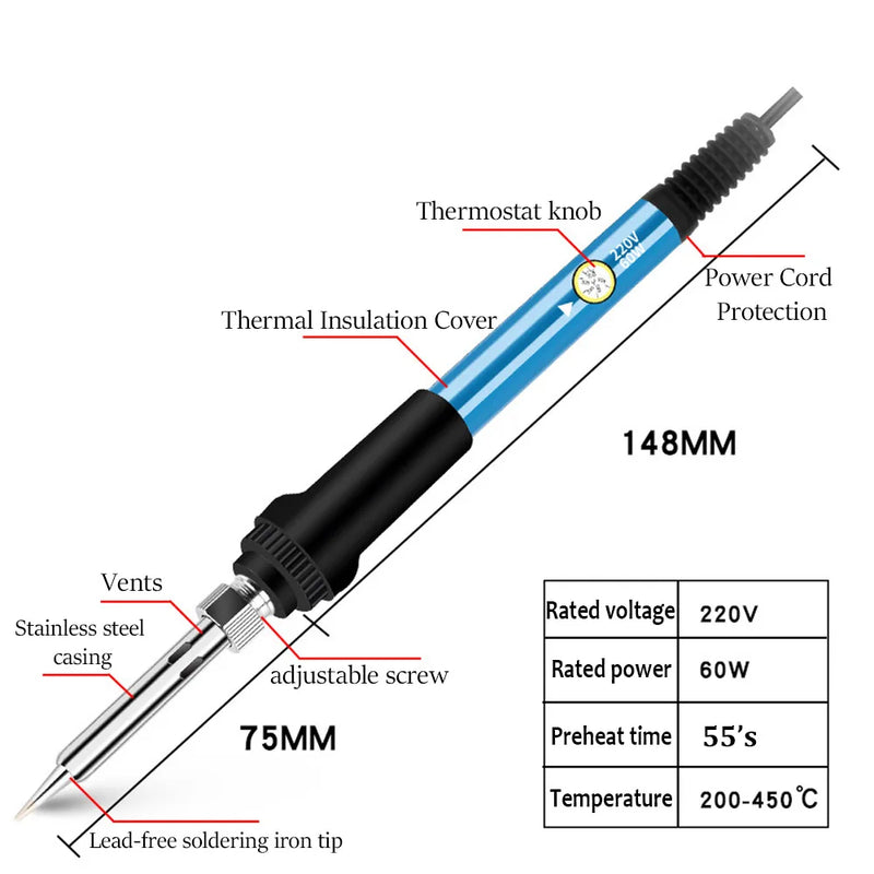 Ferro de solda elétrico de temperatura ajustável 220V / 110V 60W